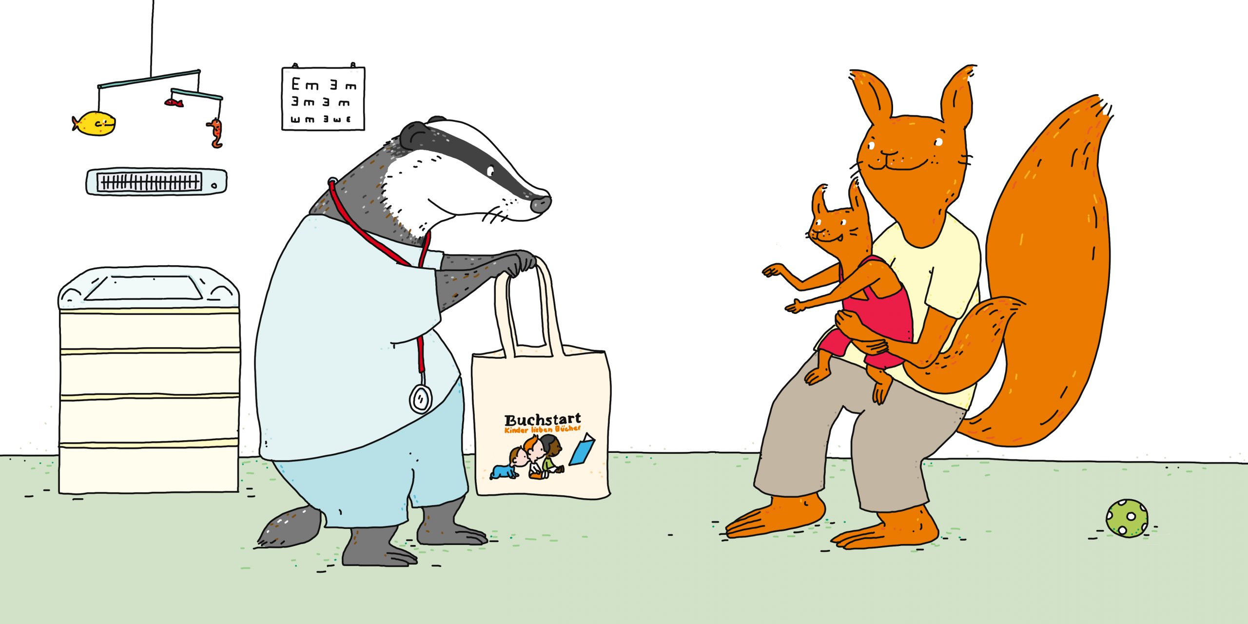 Der Dachs verteilt den Buchstartbeutel